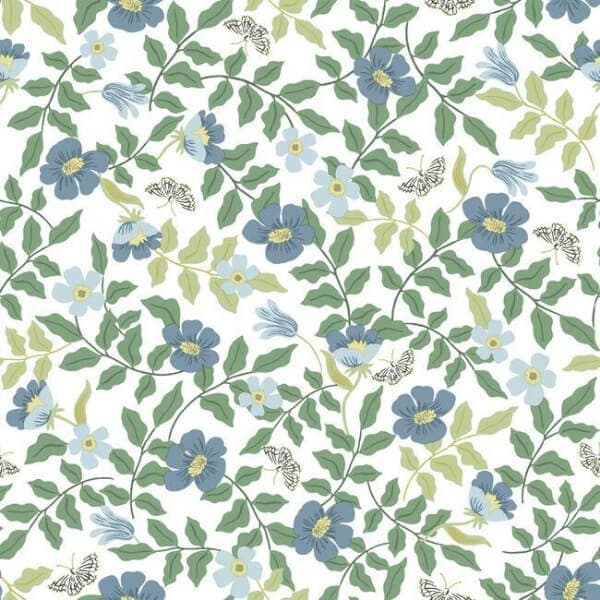 Primrose Premium Peel + Stick Wallpaper- Blue and Cream