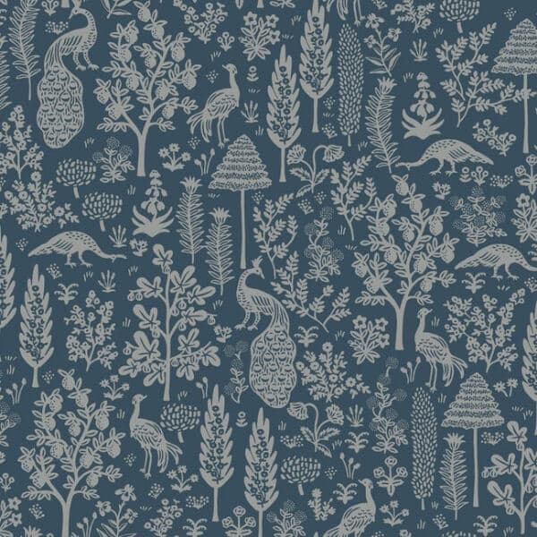Menagerie Toile Wallpaper- Navy & Metallic Silver