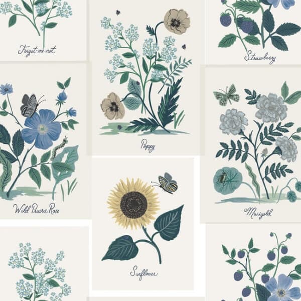 Botanical Prints Wallpaper- Indigo