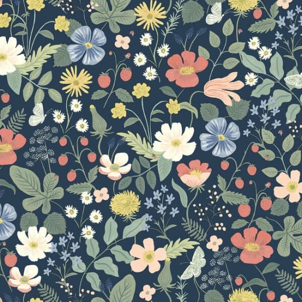 Strawberry Fields Wallpaper- Navy