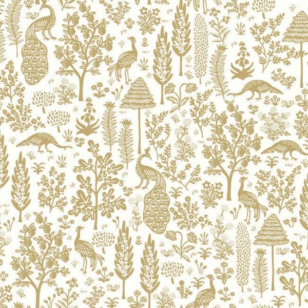 Menagerie Toile Wallpaper- White & Metallic Gold