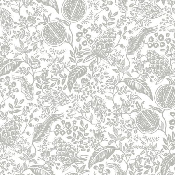 Pomegranate Wallpaper- White & Metallic Silver