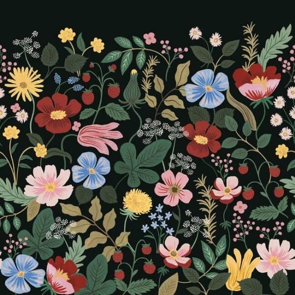 Strawberry Fields Premium Peel and Stick Wall Mural- Black