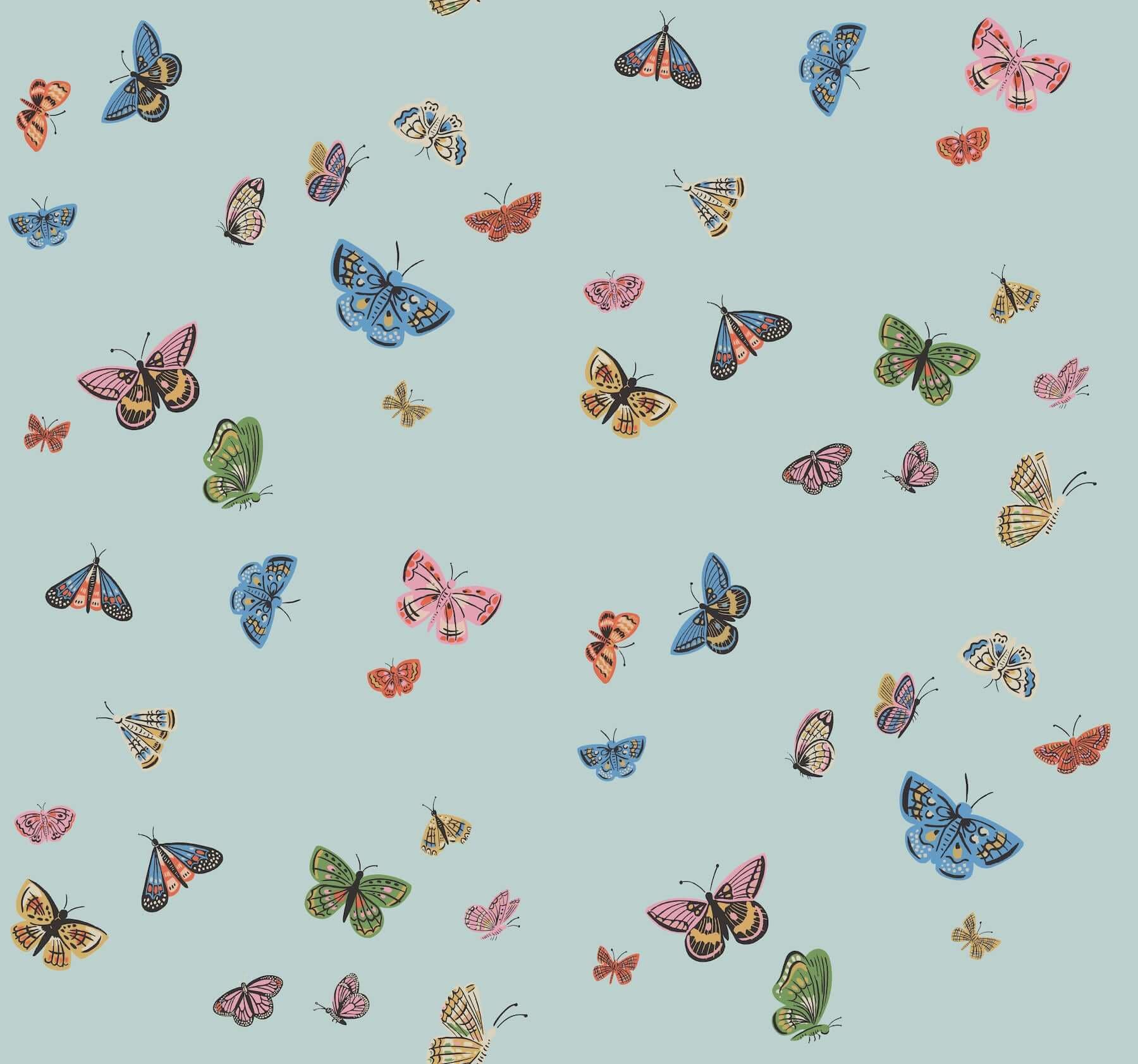 Butterfly House Wallpaper- Light Blue