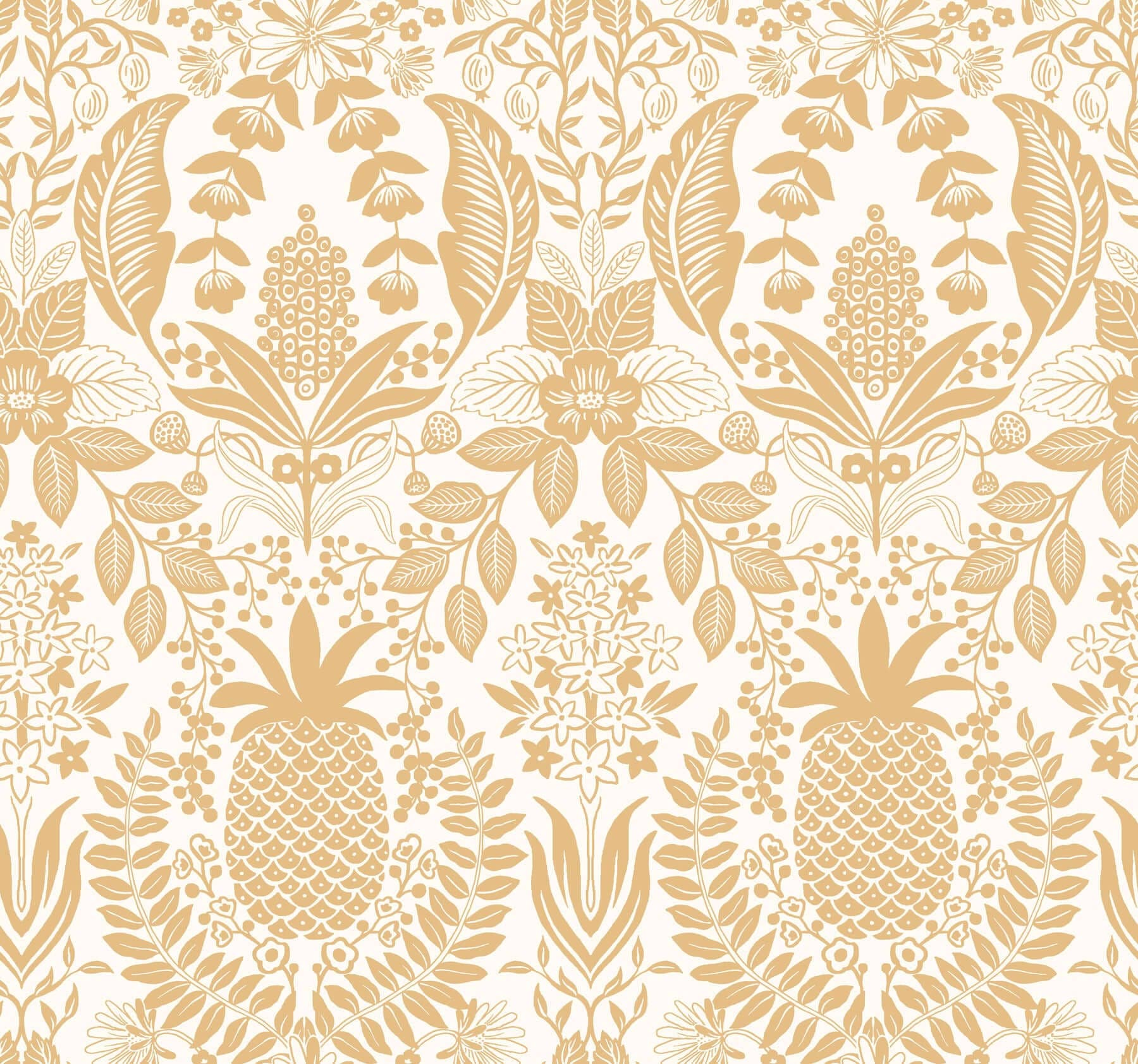 Pineapple Damask Wallpaper- White & Gold