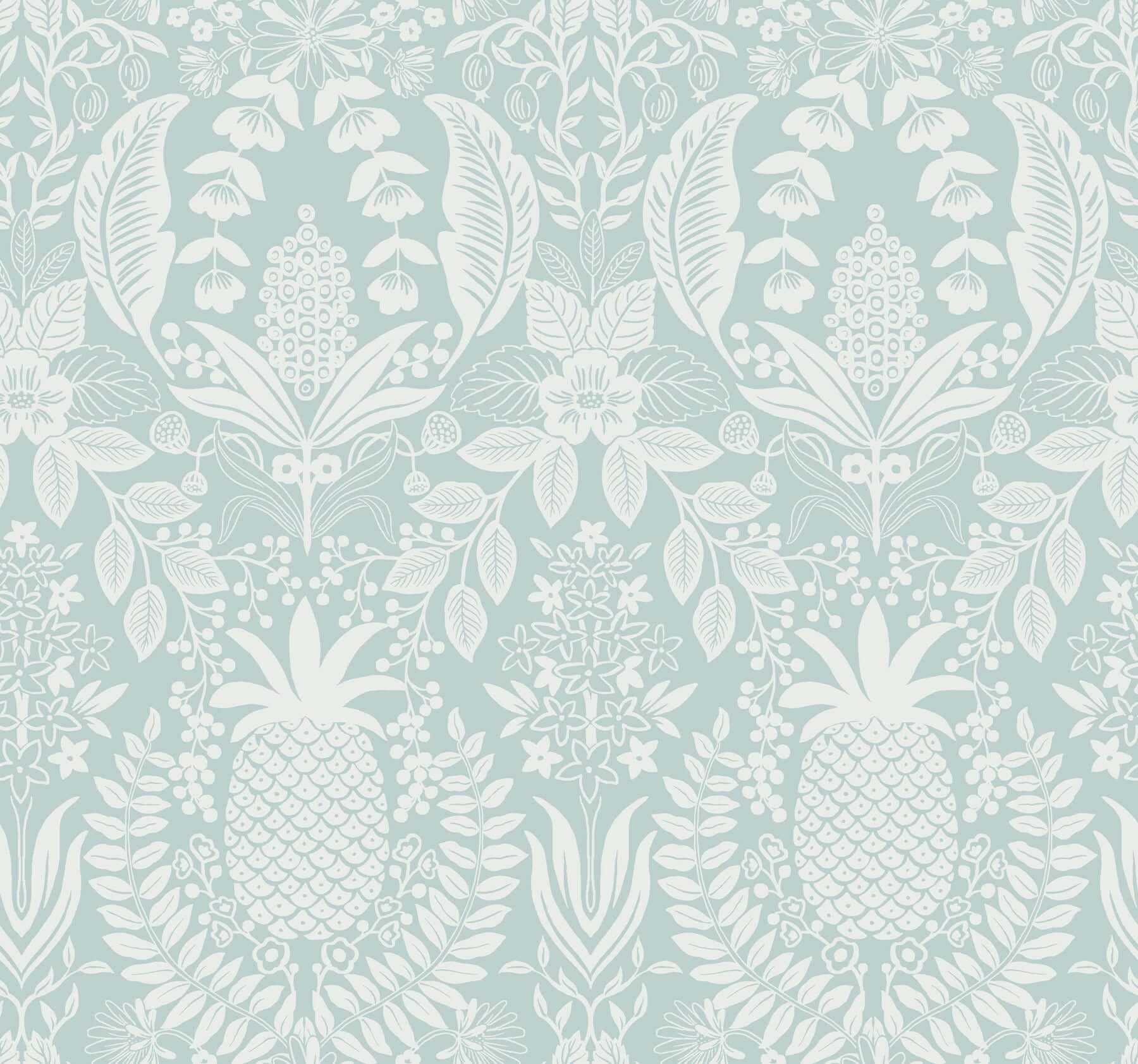 Pineapple Damask Wallpaper- Light Blue