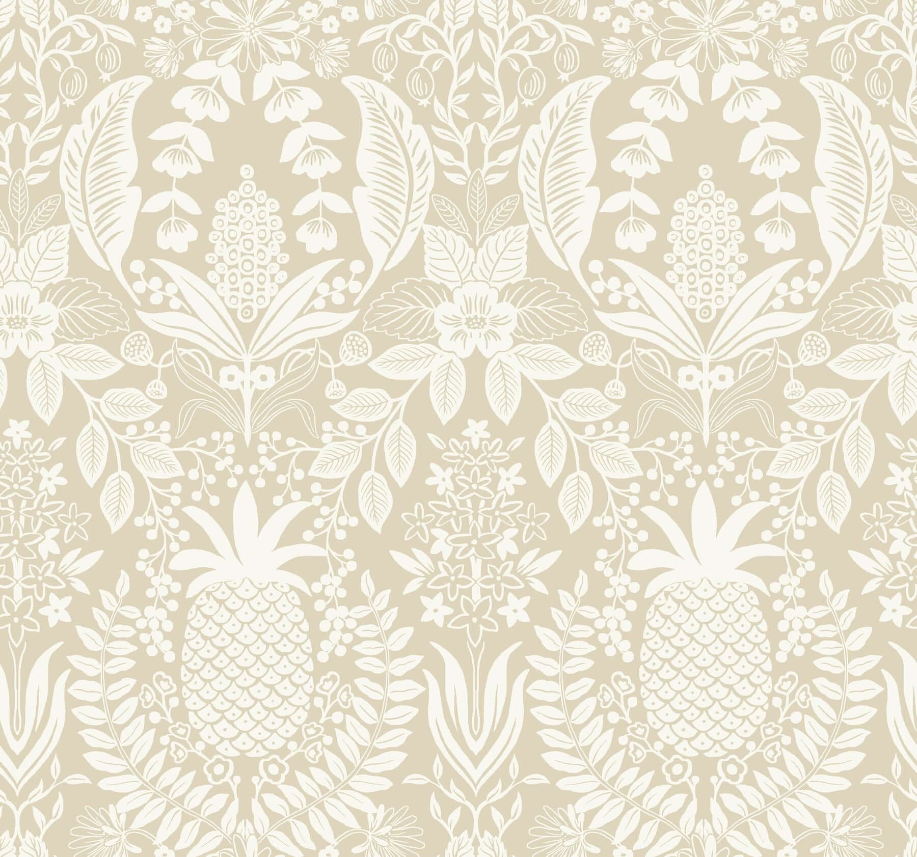 Pineapple Damask Wallpaper- Linen