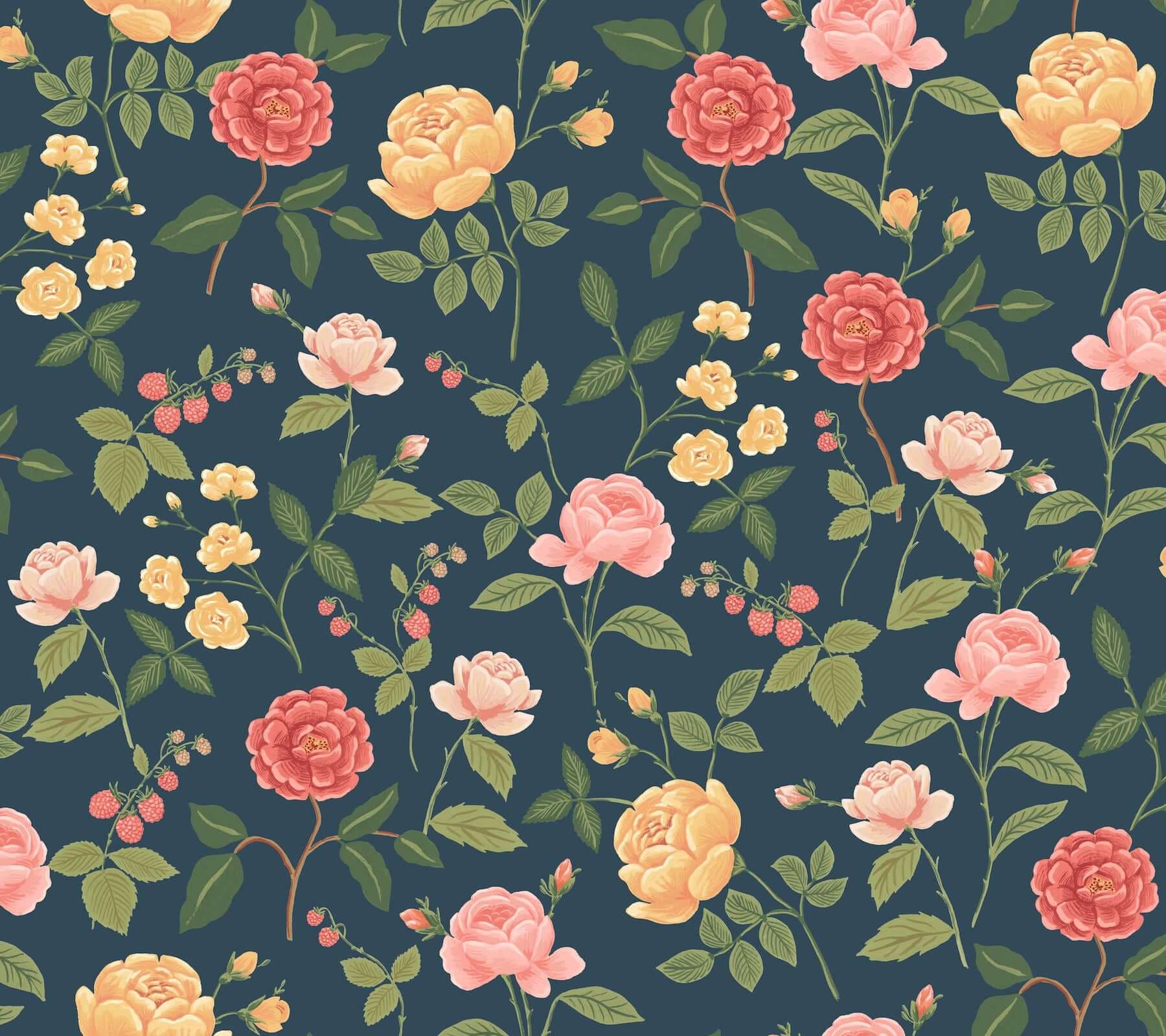 Roses Wallpaper- Navy