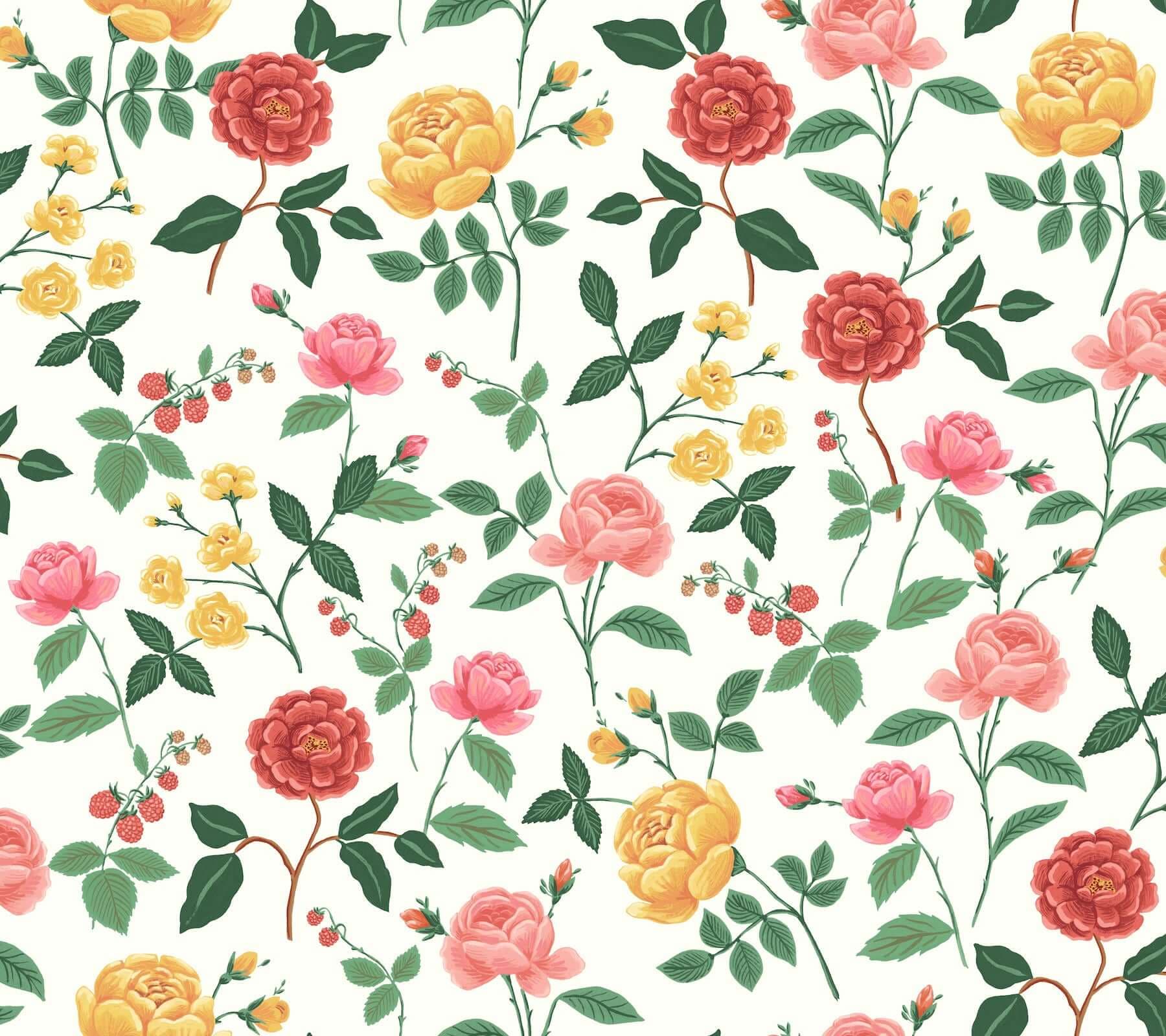 Roses Wallpaper- White & Blush