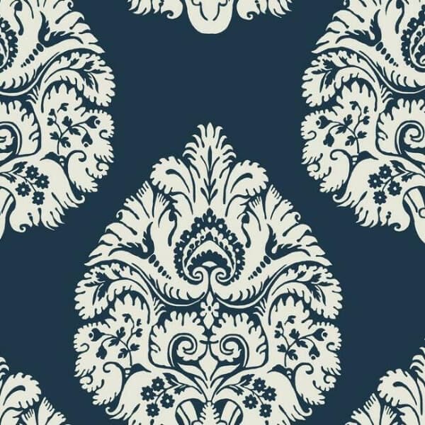 Teardrop Damask Wallpaper- Navy