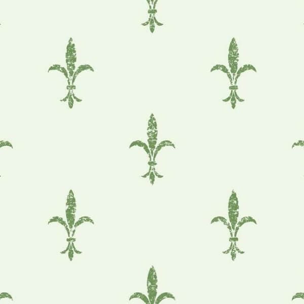 Fleur De Lis Wallpaper- White/Green