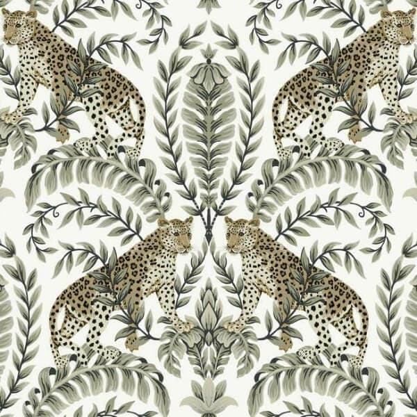 Jungle Leopard Wallpaper- White/Black