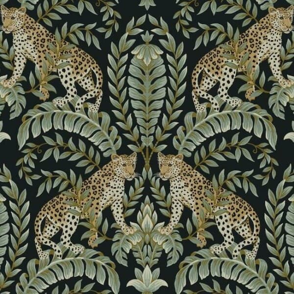 Jungle Leopard Wallpaper- Black/Green