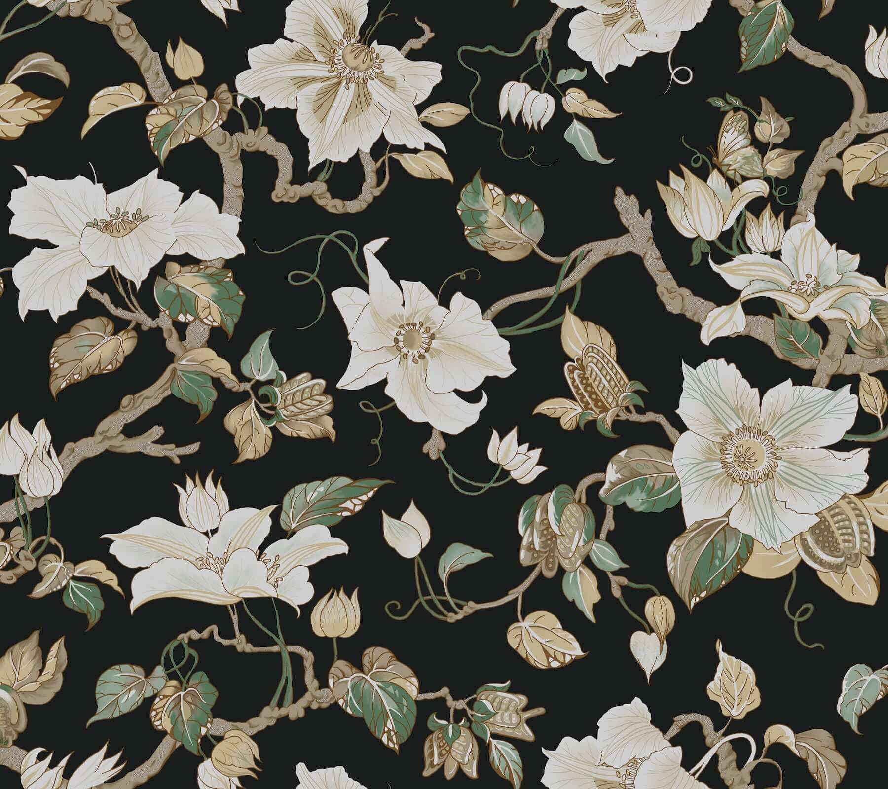 Marguerite Vine Wallpaper- Black