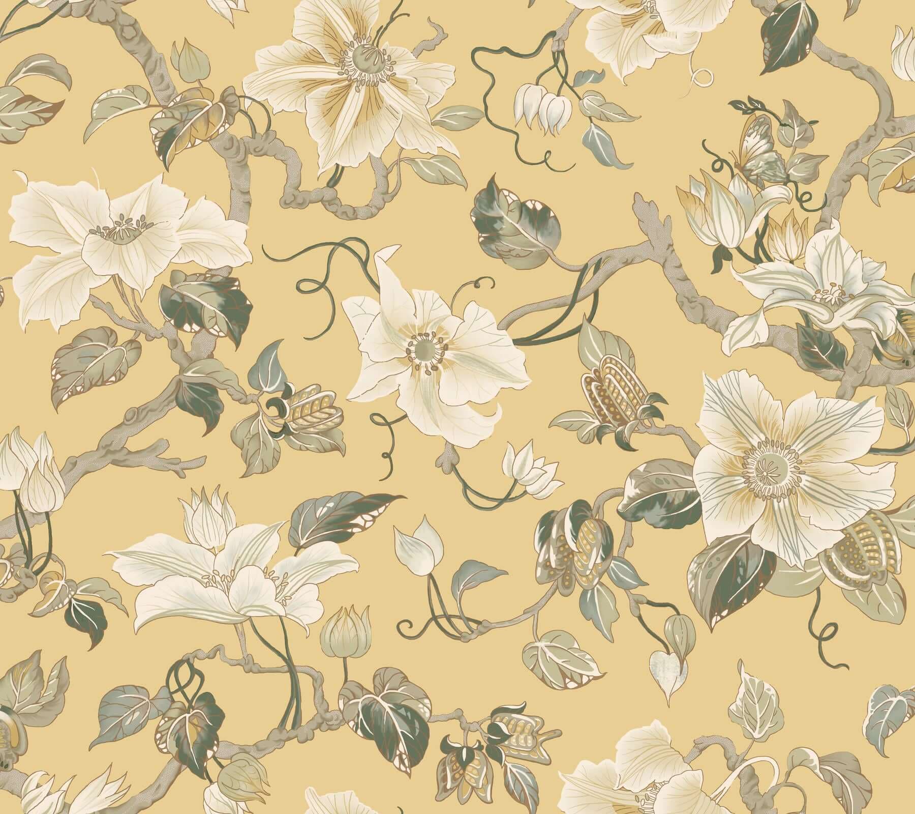 Marguerite Vine Wallpaper- Yellow