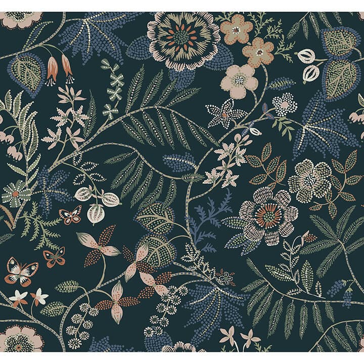 Marilyn Sea Green Floral Trail Wallpaper by Scott Living