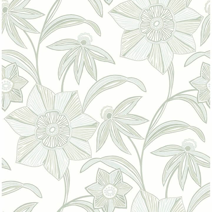 Star Flower Light Green Floral Trail Wallpaper