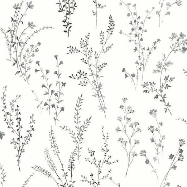Wildflower Sprigs Wallpaper- Black/White