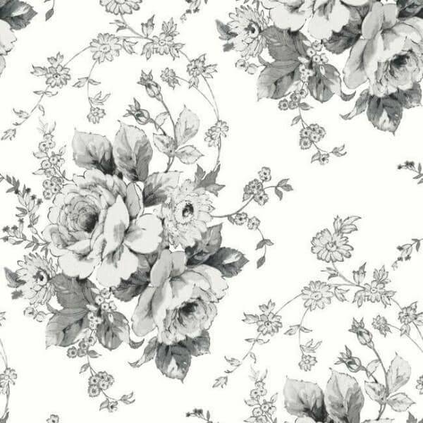 Heritage Rose Wallpaper- White/Black