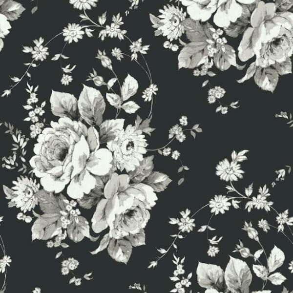 Heritage Rose Wallpaper- Black/Grey
