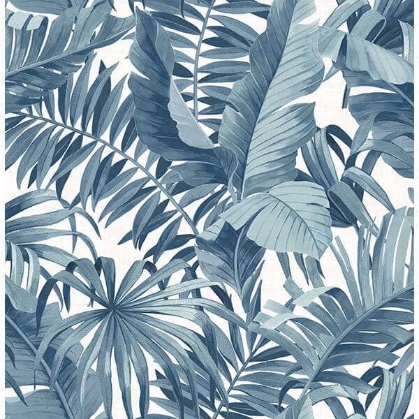 Alfresco Navy Palm Leaf Wallpaper