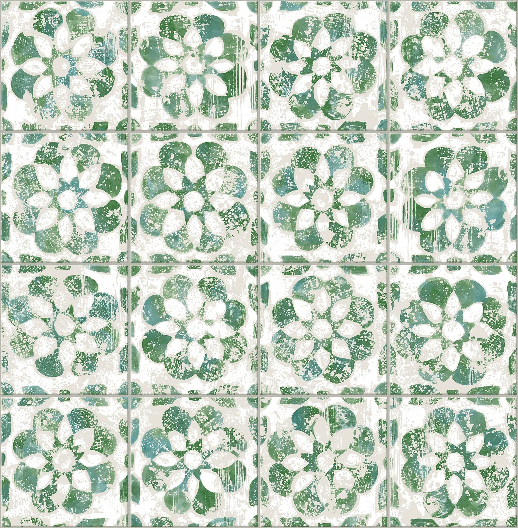 Izeda Floral Tile Green Wallpaper