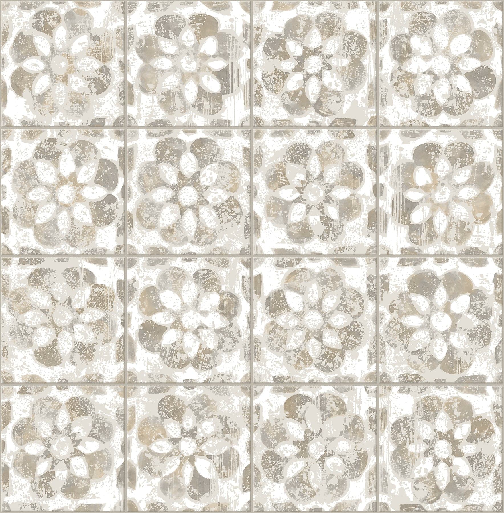 Izeda Floral Tile Taupe Wallpaper