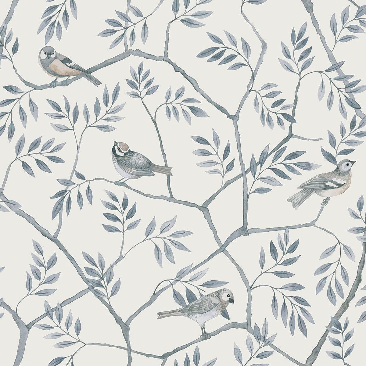 Crossbill Light Blue Branches Wallpaper