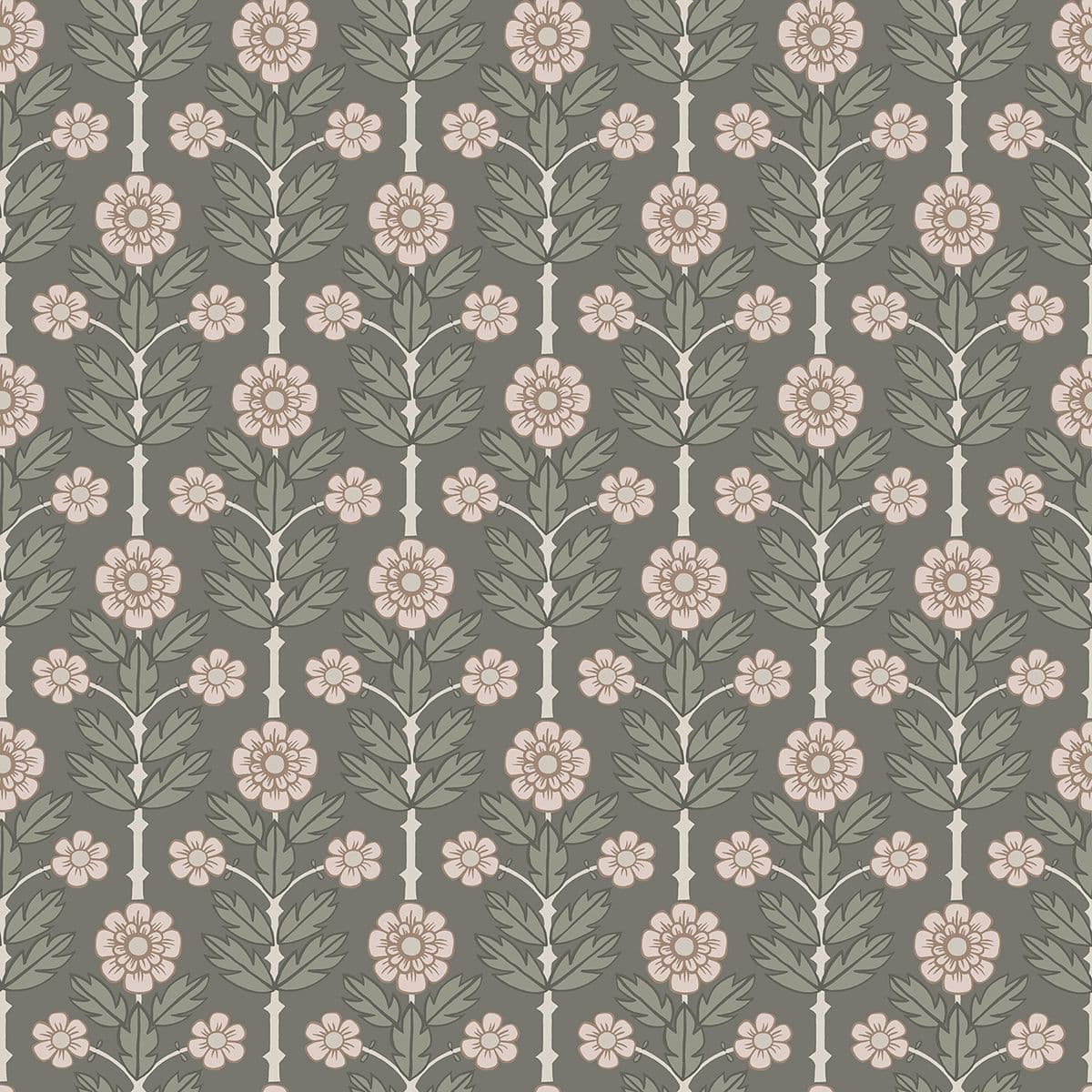 Aya Grey Floral Wallpaper