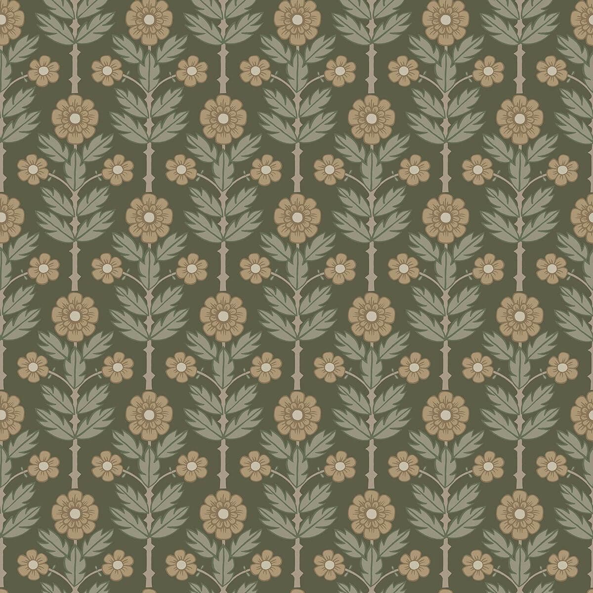 Aya Green Floral Wallpaper