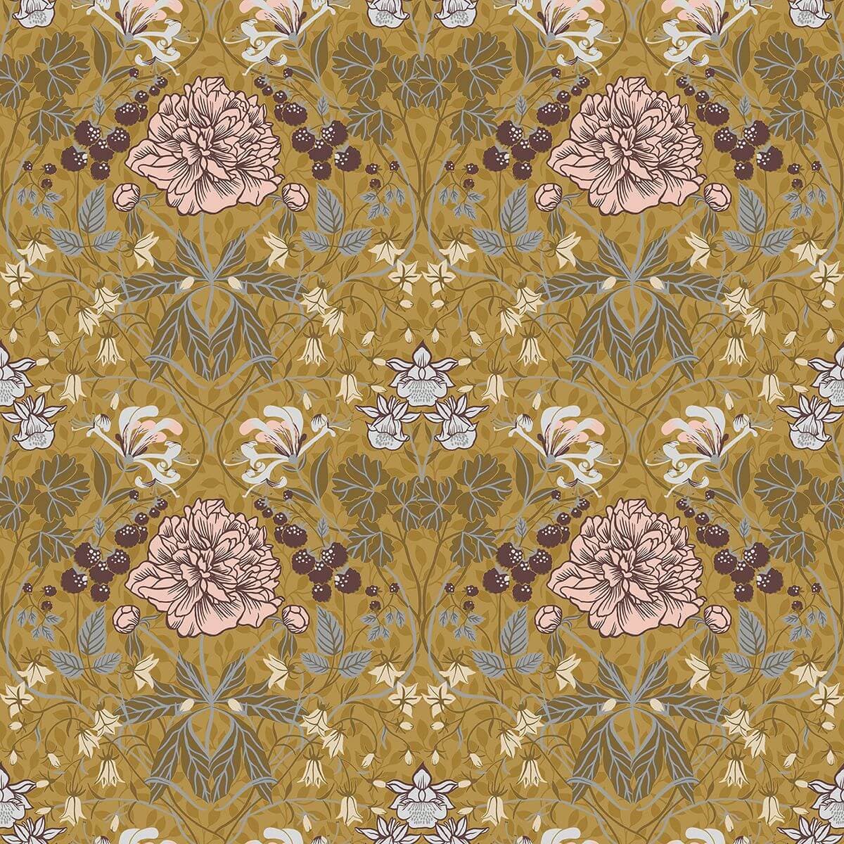 Celestine Mustard Floral Wallpaper
