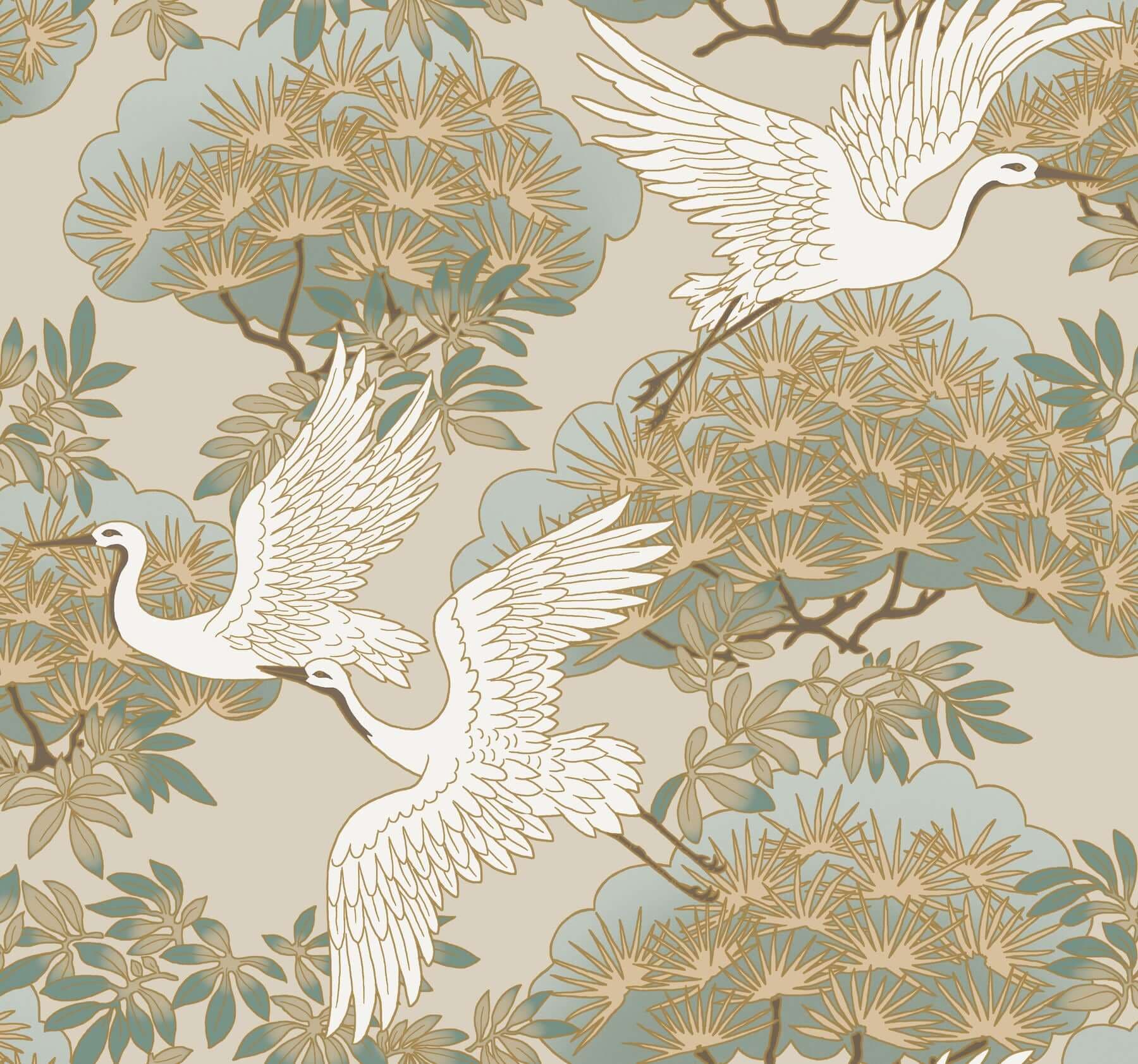 Sprig and Heron Wallpaper- Beige
