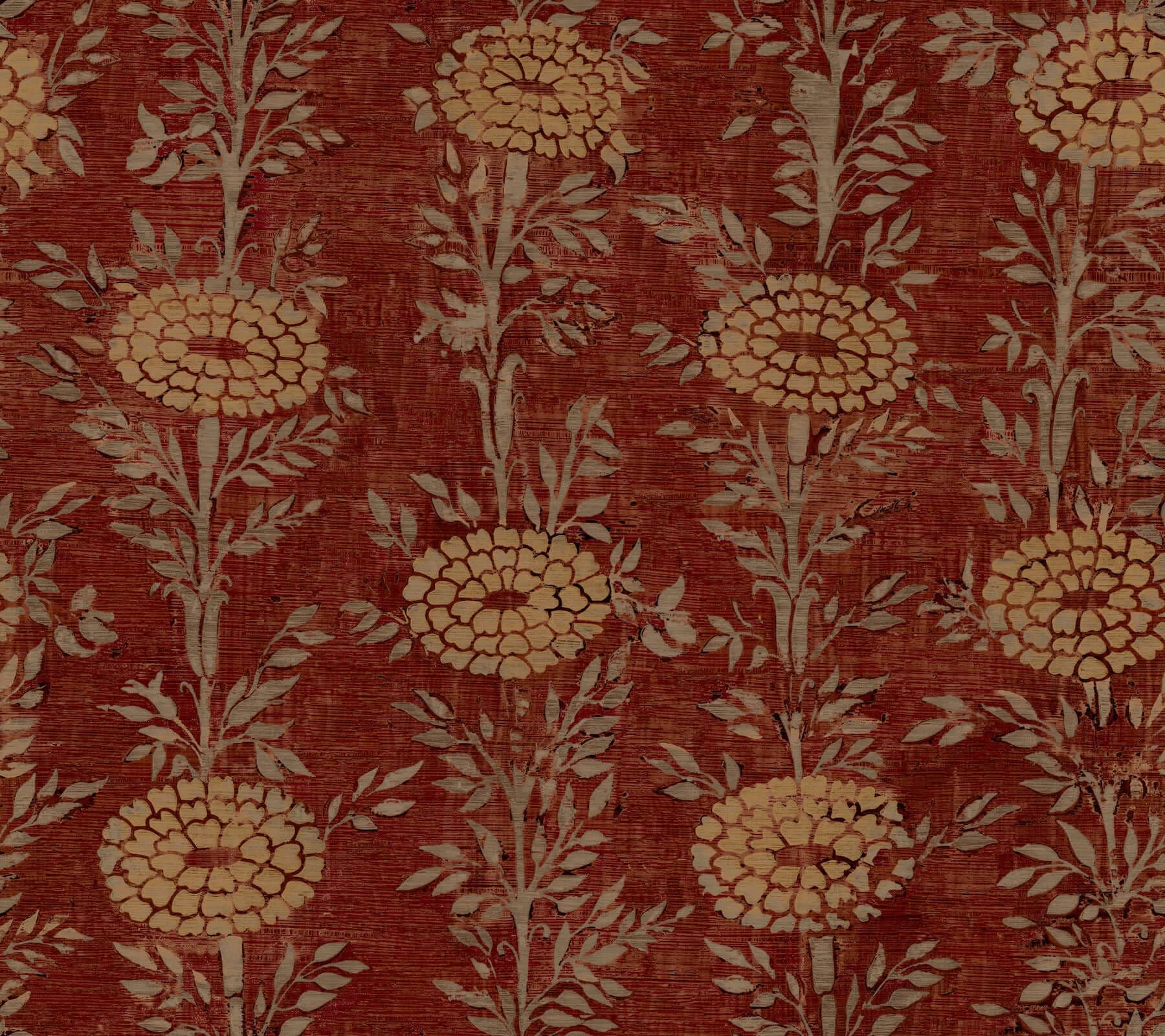 French Marigold Wallpaper- Red & Gold