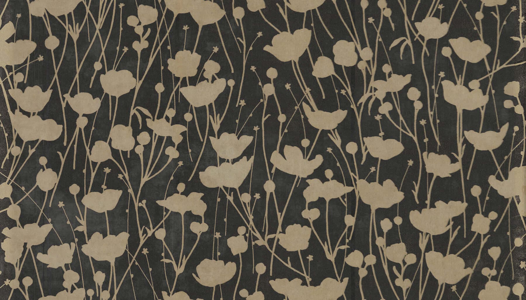 Shimmering Poppies Wallpaper- Black & Gold