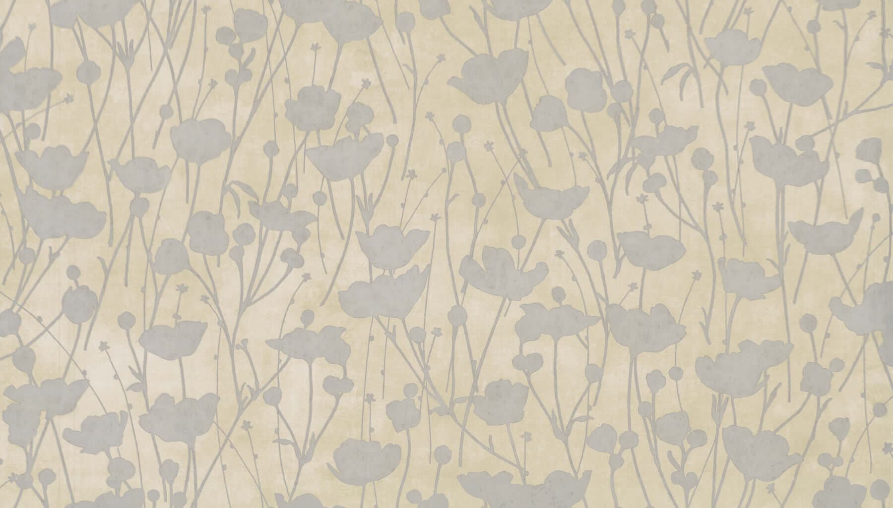 Shimmering Poppies Wallpaper- Cream & Silver
