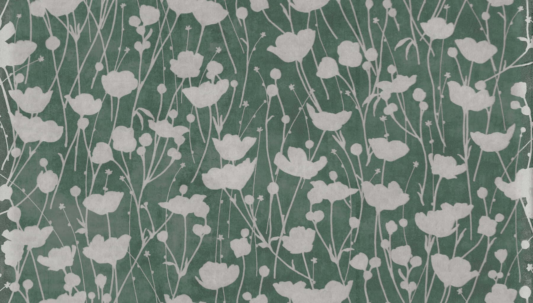 Shimmering Poppies Wallpaper- Green & Silver
