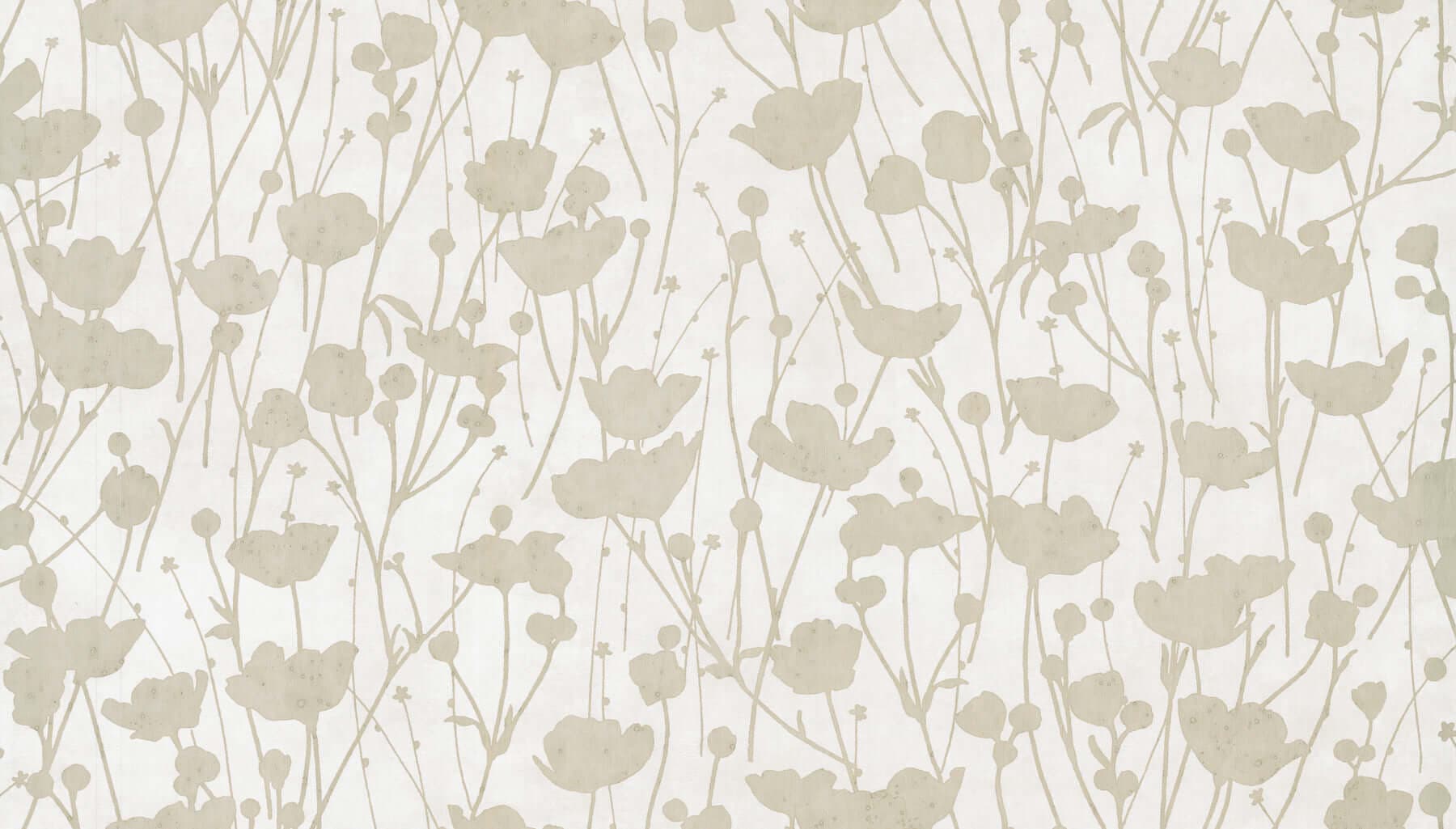Shimmering Poppies Wallpaper- White & Gold