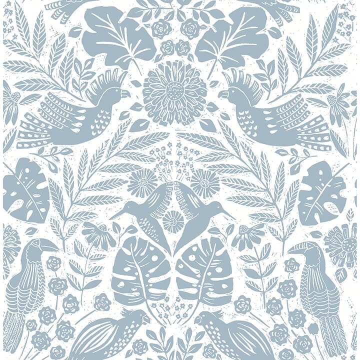 Nestle Blue Bird Block Print Wallpaper
