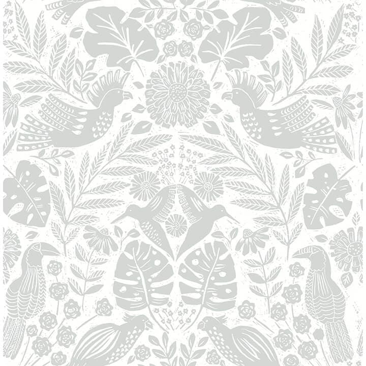 Nestle Light Grey Bird Block Print Wallpaper