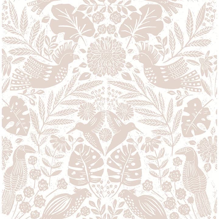 Nestle Pink Bird Block Print Wallpaper