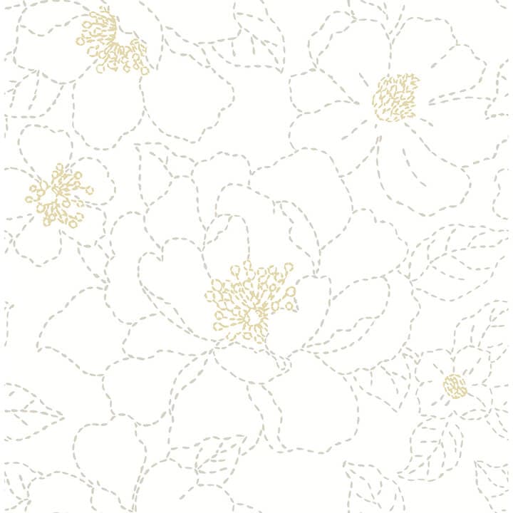Gardena White Embroidered Floral Wallpaper