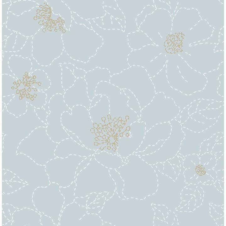 Gardena Sky Blue Embroidered Floral Wallpaper