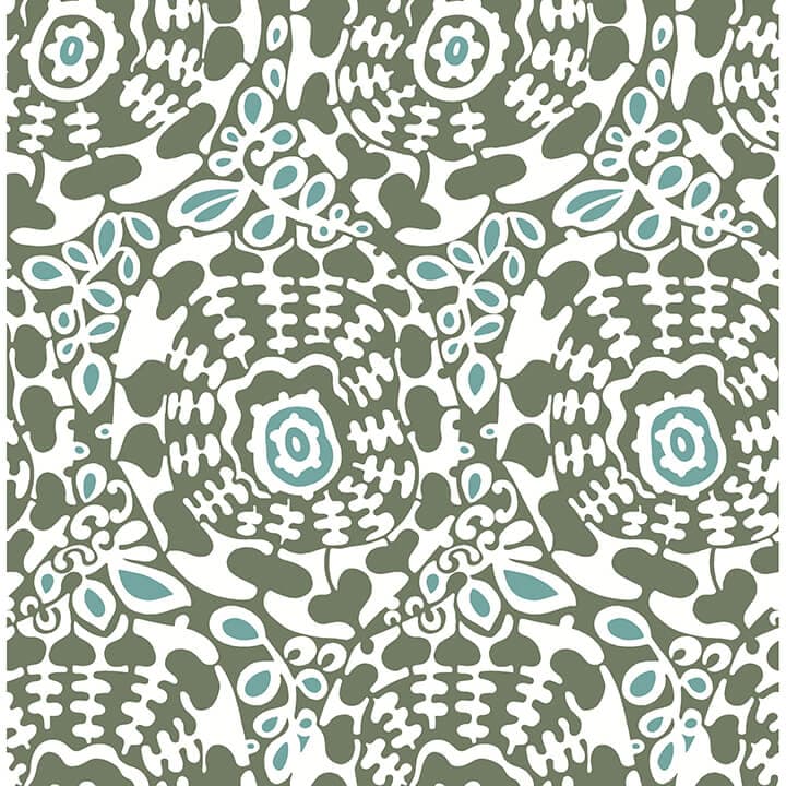 Divine Green Abstract Medallion Wallpaper