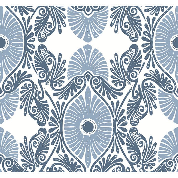 Villa Blue Embellished Ogee Wallpaper