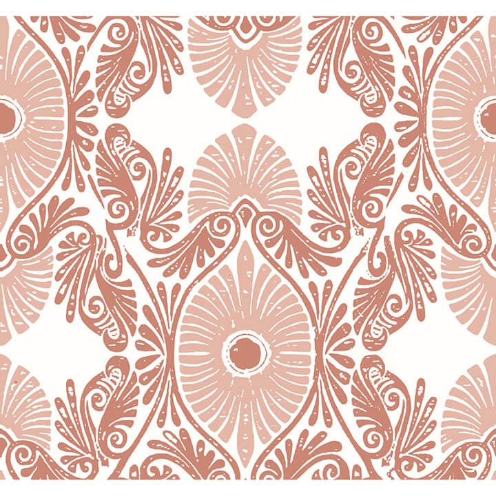 Villa Raspberry Embellished Ogee Wallpaper