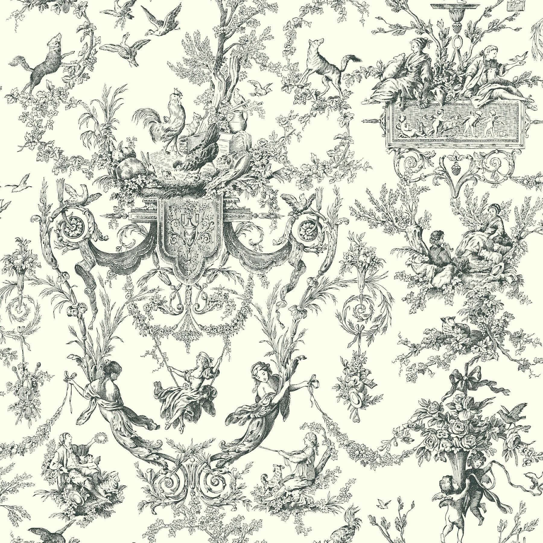 Old World Toile Wallpaper- Black/White