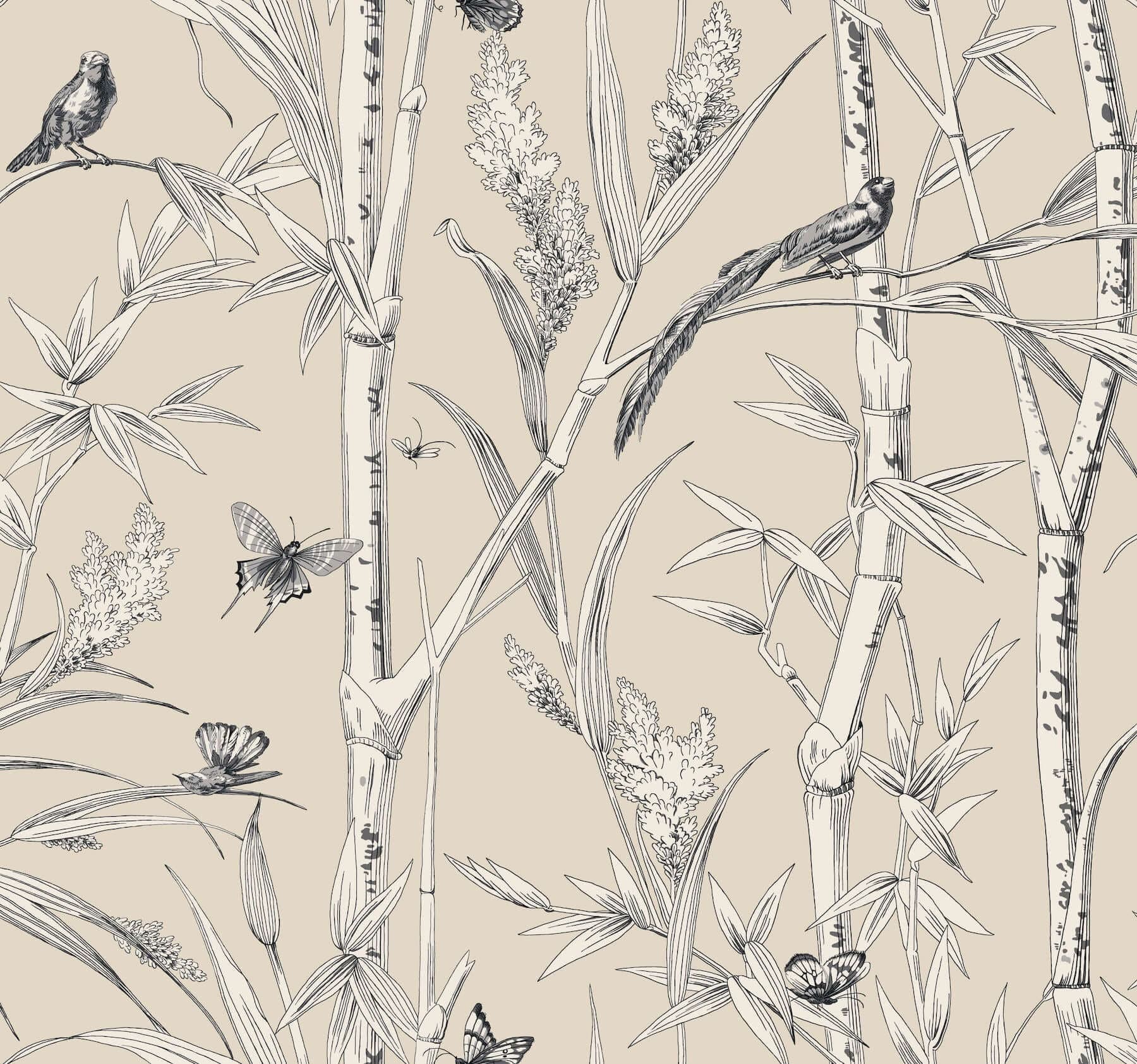 Bambou Toile Wallpaper- Beige