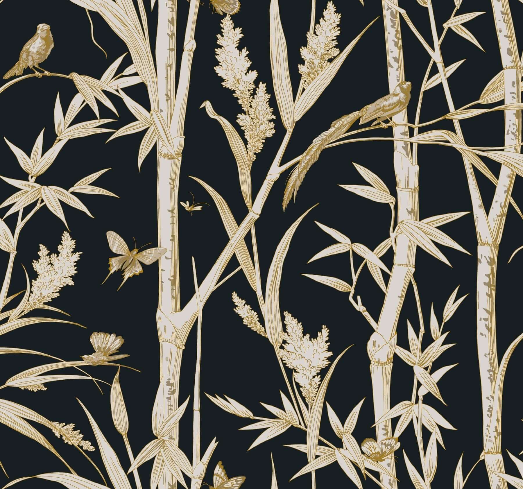 Bambou Toile Wallpaper- Black