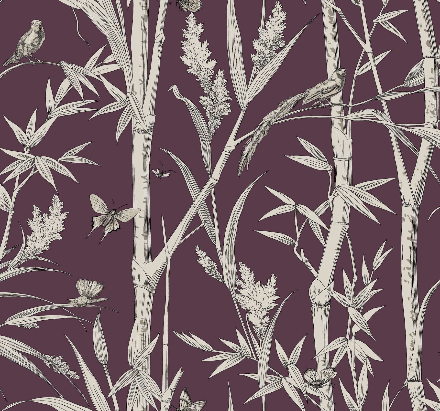 Bambou Toile Wallpaper- Burgundy