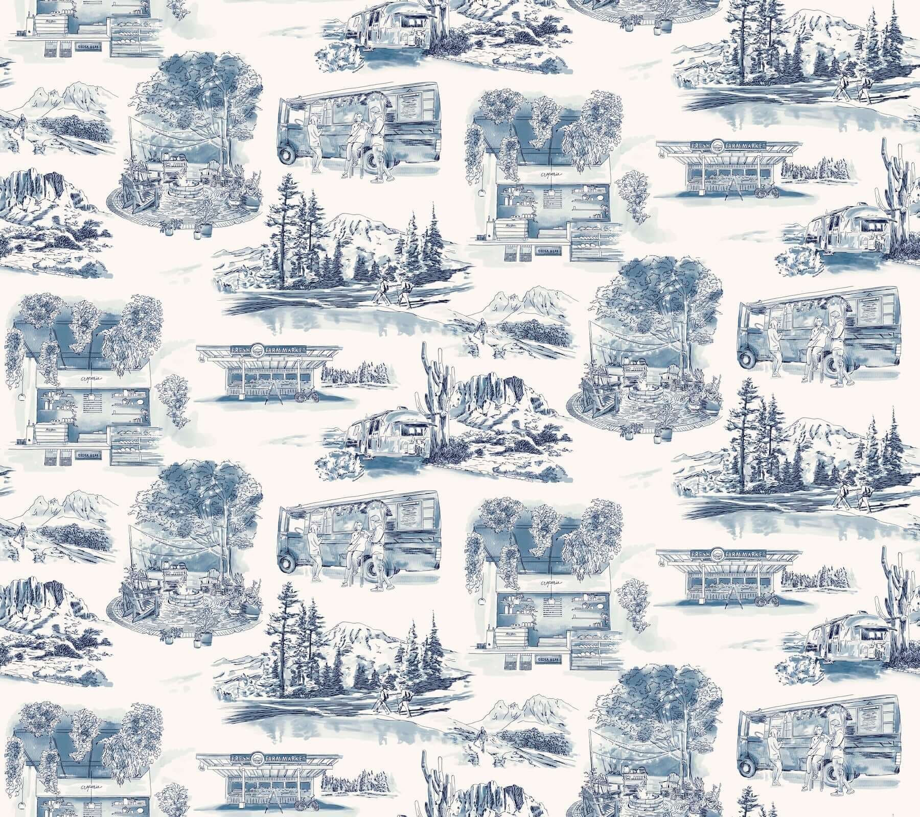 Modern Vista Toile Wallpaper- Navy